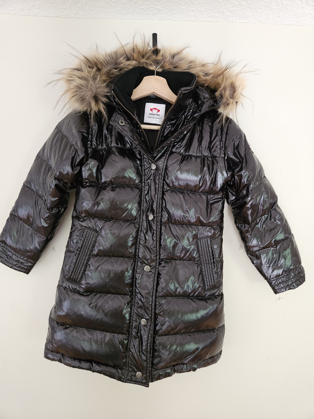 NWOT Appaman Girls Long Down Puffer Coat Iridescent Black Oil Slick Size 5